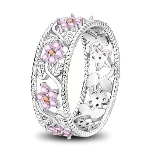 925 Sterling Silver Ring for Women Cubic Zirconia Eternity Bands Ring Size 6-9 Everyday and festive gifts for women - color: Cherry Blossom Ring