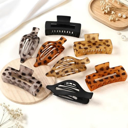 Hair Clips for Women, Flat Hair Clips, 8 pcs, 2style - Matte Leopard | 4.3 Inch Large Square Hair Claw Clips & Flat Hair Clips, Thick & Thin Hair, Hair Accessories for Women, Strong Hold Non-Slip - color: Matte Leopard
