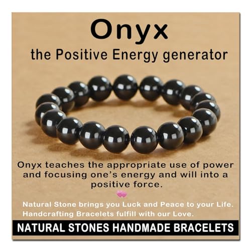AD Beads Handmade Gemstone Stretch Elastic Bracelet Crystal Healing Reiki Nature's Beauty and Spiritual Essence Unisex (12mm, Black Onyx) - color: Black Onyx, size: 12mm