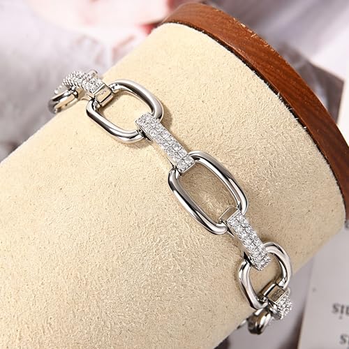 14K Gold & Silver Plated Lightweight Link Bracelet for Women | Stackable Bracelets ,14K Gold Plated Bracelets with CZ,Lightweight Trendy Chain Bracelet Jewelry Gift - style: Silver Bracelets