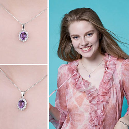 JewelryPalace Princess Diana Kate Middleton Natural Amethyst Citrine Garnet Peridot Topaz Created Ruby Sapphire Simulated Emerald Pendant Necklace for Women, 925 Sterling Silver Gemstone Jewelry Set - color: J-Sterling Silver-amethyst