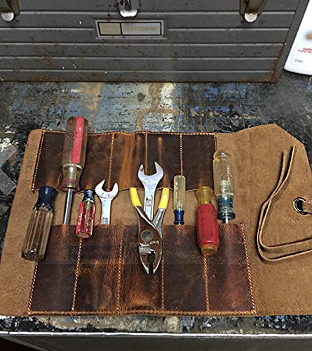 Leather Tool Roll Up Pouch - Leather Tool Wrench Roll/Chisel Bag by Rustic Town | Fit Carving & Hand Tools up to 9 inches, Compact Carry for Woodworkers, Electricians and DIY Projects, Secure Tie Closure - style: 10 Slots(medium)