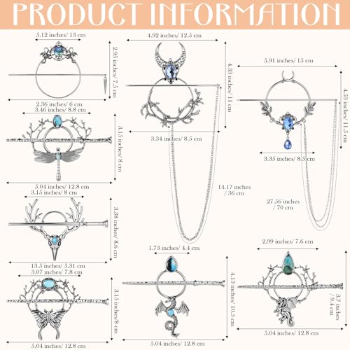 WILLBOND 8 Pcs Viking Celtic Hair Clips Vintage Celtic Knot Hair Slide Sticks Retro Silver Alloy Barrette Hairpins Viking Jewelry Accessories for Women Girls Scarf Sweater Gifts(Gemstone) - style: Gemstone