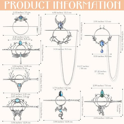 WILLBOND 8 Pcs Viking Celtic Hair Clips Vintage Celtic Knot Hair Slide Sticks Retro Silver Alloy Barrette Hairpins Viking Jewelry Accessories for Women Girls Scarf Sweater Gifts(Gemstone) - style: Gemstone