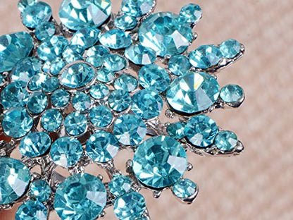 Alilang Adustable Silver Blue Purple Iridescent Crystal Rhinestones Snowflake Flower Floral Ring - color: Blue