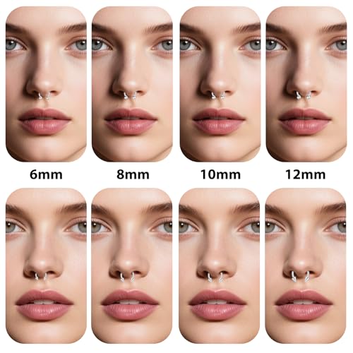 D.Bella 16G 14G Horseshoe Rings Surgical Steel Nose Septum Horseshoe Hoop Earring Eyebrow Tragus Lip Rings Daith Helix Piercing Jewelry for Women Men 6-12mm Smily Piercing Jewelry - color: 16g-silver-black
