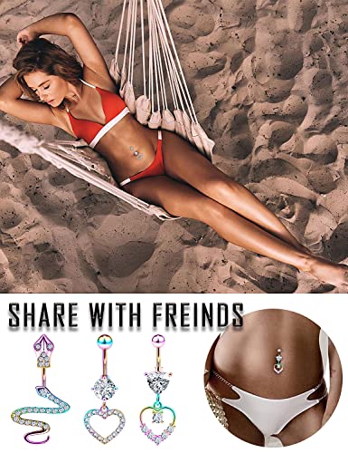 Prjndjw Belly Button Dangle 14G Surgical Steel Rings Pregnancy Snakes Glow CZ Heart Silver 11pcs Piercing Kit - color: Purple Belly button ring