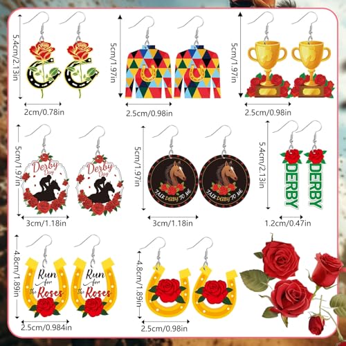 Kentucky Derby Earrings 8 Pairs Women Horse Racing Acrylic Dangles | Acrylic Double Sided Design, Kentucky Derby Day Accessories, Lightweight Horse Race Jewelry, 8 Pairs Party Gifts Bulk - style: Horse Racing