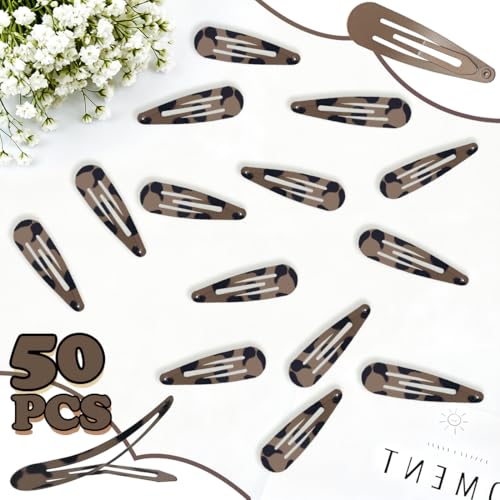 ELANE 50 Pcs Waterdrop Snap Hair Clips for Women Girl,Cute Hair Barrettes for Women Fine Thin Hair Accessories (Light Coffee) - color: Light Coffee