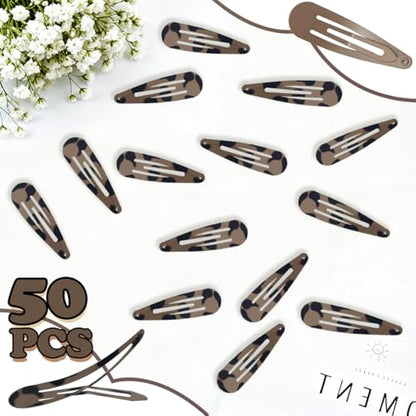 ELANE 50 Pcs Waterdrop Snap Hair Clips for Women Girl,Cute Hair Barrettes for Women Fine Thin Hair Accessories (Light Coffee) - color: Light Coffee
