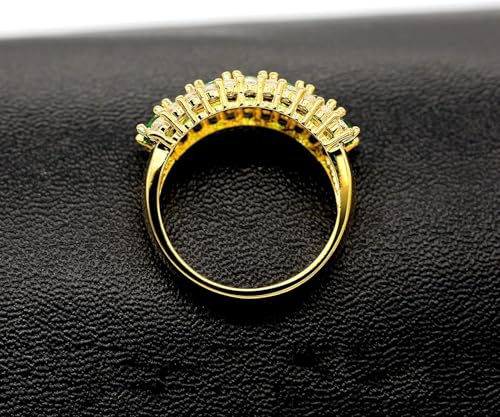 Uloveido Beautiful Women's 7 Stones Wedding Band Oval Cubic Zirconia Engagement Anniversary Rings J501 - color: Gold-Green