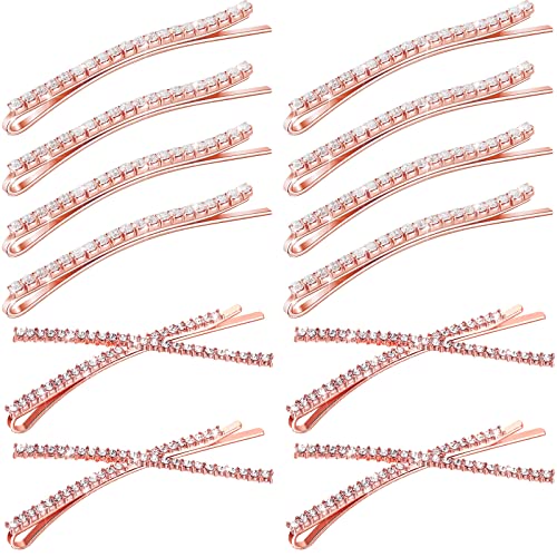 12 Pieces Rhinestone Bobby Pins Decorative Fancy Crystal Hair Clips Shiny Metal X Shaped Barrettes Bling Diamond Wedding Bridal Shower Hair Accessories for Women Ladies Girls (Rose Gold) - color: Rose Gold