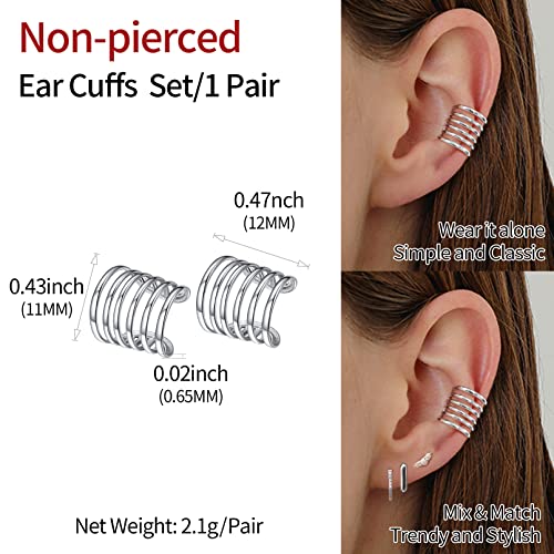 ChicSilver 925 Sterling Silver Ear Cuff Earrings Non Piercing Clip on Cartilage Cuff Earrings for Women - style: F: Multi Lines