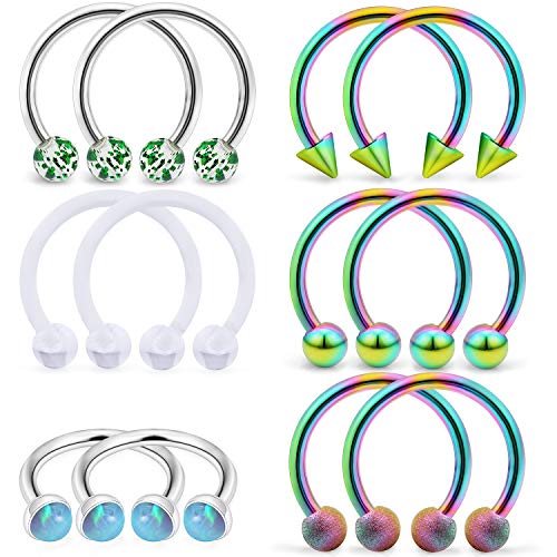 SCERRING 6 Pairs 16G Stainless Steel Horseshoe Septum Ring Nose Rings Hoop Helix Daith Cartilage Tragus Earrings Lip Body Piercing Jewelry Opal 8mm 10mm - color: 10mm - Rainbow