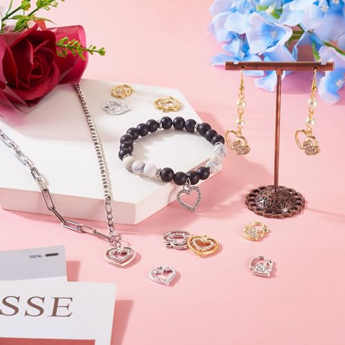 Elecrelive Crystal Heart Charms Rhinestone Heart Pendants Valentine Charms for Necklace Bracelet Earring Wedding Jewelry - color: Gold Silver, 60pcs