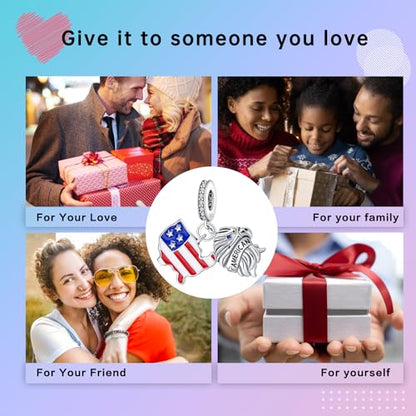 LUXILLA Charms for Bracelets & Necklace 925 Sterling Silver Charms Elephant Happy Birthday Charm Fit for Valentine's Day Mother's Day Jewelry Gift for Women - color: American Flag Charm