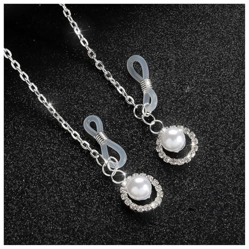 Sexy Rhinestone Pearl Tassel Non Piercing Nipple Chain Jewelry for Women Crystal Drop Chest Chain Festival Rave Nipple Body Jewelry for Party - color: Silver