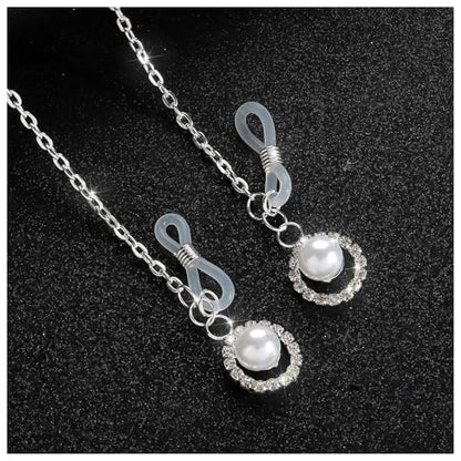 Sexy Rhinestone Pearl Tassel Non Piercing Nipple Chain Jewelry for Women Crystal Drop Chest Chain Festival Rave Nipple Body Jewelry for Party - color: Silver