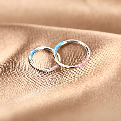 GAGABODY Septum Ring 16 Gauge Earrings Daith Jewelry Surgical Steel Hinged Nose Rings Nose Hoop Cartlidge Earring Hoop Helix Rook Piercing Jewelry - color: Style2:1pc Silver with blue white purple mix opal.