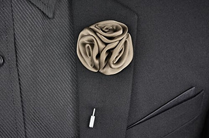 Gentleman's Essentials Premium Handmade Flower Lapel Pin Boutonniere - color: Champagne Gold [Bouquet]