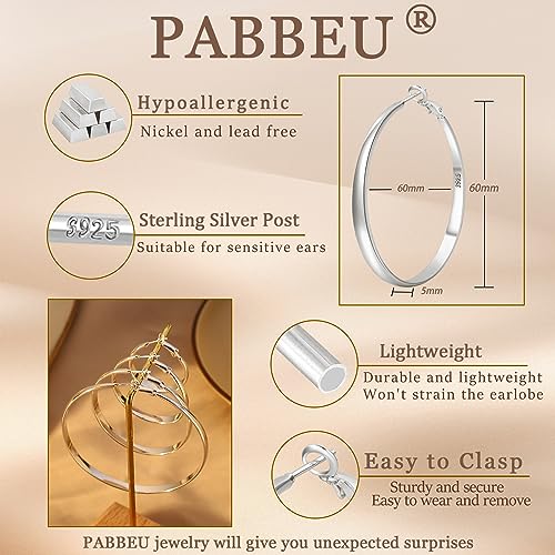 925 Sterling Silver Hoop Earrings Hypoallergenic Large Thin Hoops Earring | Lightweight Big Silver Hoops Hypoallergenic Large Hoop Earring for Women Sensitive Ears Oversize Hoops 30/40/50/60/70mm - color: 60mm Silver