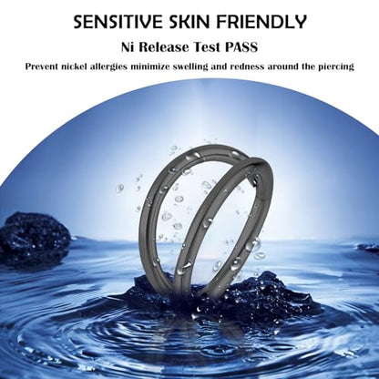 Titanium Septum Rings, Nose Rings Hoops for Women, Segment Nose Rings 16G 8mm/10mm Hypoallergenic Cartilage Conch Helix Rook Hoop Earrings - color: Double Stacked-Black, size: 16 Gauge 10mm