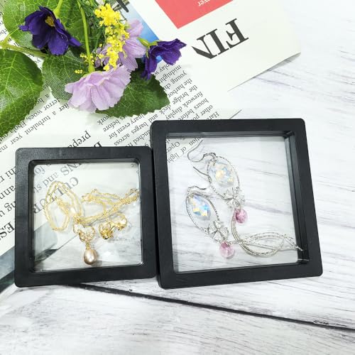 Portable Travel Jewelry Organizer, Black Square Jewelry Display Case, Transparent Window for Coins and Collections (Black, 2.75*2.75*0.51 inches +3.54*3.54*0.51 inches) - size: 2.75*2.75*0.51 inches +3.54*3.54*0.51 inches