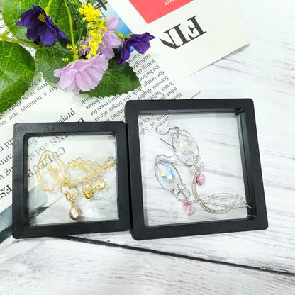 Portable Travel Jewelry Organizer, Black Square Jewelry Display Case, Transparent Window for Coins and Collections (Black, 2.75*2.75*0.51 inches +3.54*3.54*0.51 inches) - size: 2.75*2.75*0.51 inches +3.54*3.54*0.51 inches