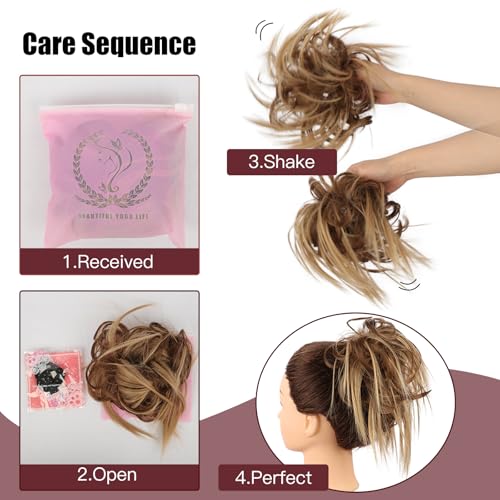 HMD Tousled Updo Messy Bun Hair Piece for Women Synthetic Hair Extension | Messy Bun Hair Piece with Elastic Scrunchie Synthetic Tousled Updos Ponytail Hairstyles for Daily Wear - color: Burgundy