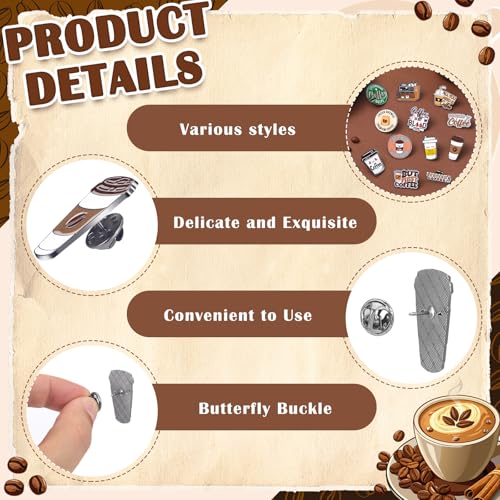 Liliaafar 24 Pcs Coffee Pins Cute Label Brooch Enamel Pins for Barista and Coffee Lovers Gifts Clothing Decorate