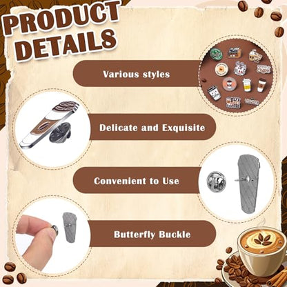 Liliaafar 24 Pcs Coffee Pins Cute Label Brooch Enamel Pins for Barista and Coffee Lovers Gifts Clothing Decorate