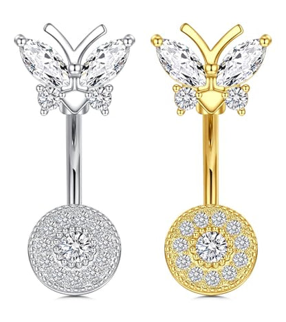 QWALIT Belly Button Ring Silver Gold Belly Rings Surgical Stainless Steel Belly Button Rings for Women Belly Button Piercing Jewelry Hypoallergenic Dangle Belly Button Ring Clicker Belly Ring Dangling - style: D5-Butterfly