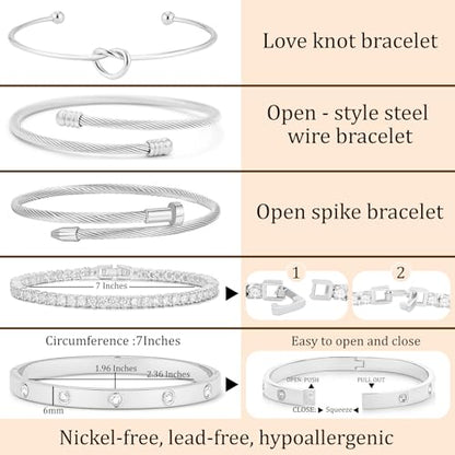18 K Gold Plated Love Bangle Bracelet Stack Cuff Jewelry for Women Jewelry Set for Women Gift with Box - style: style13