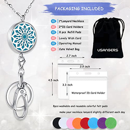 Lanyards for ID Badges for Women, Lanyard with ID Holder, Flower | Silver Stainless Steel Key Chain, Long Keychain, Teacher Lanyard Badge Diffuser Necklace Nurse Work Jewelry Gifts - color: 5-flower