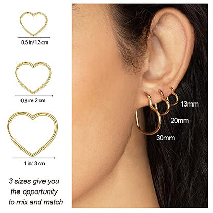 3 Pairs Gold and Silver Heart Huggie Hoop Earrings for Women - color: Gold