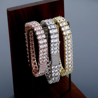 JINAO 2-Row Tennis Bracelet for Men & Women, 14K Gold Plated Brass, Iced-Out Cubic Zirconia Chain, Unisex Hip-Hop Style - color: 7'' Silver