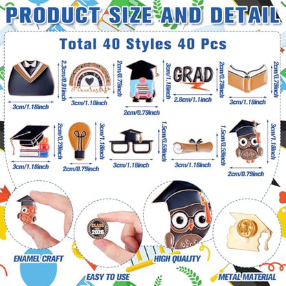 Giegxin 40 Pcs 2026 Graduation Pins Bulk Kindergarten Preschool Enamel End of the Year Student Gifts Class of 2026 Graduation Lapel Pins Teachers Backpack for Teacher Student - style: Grad
