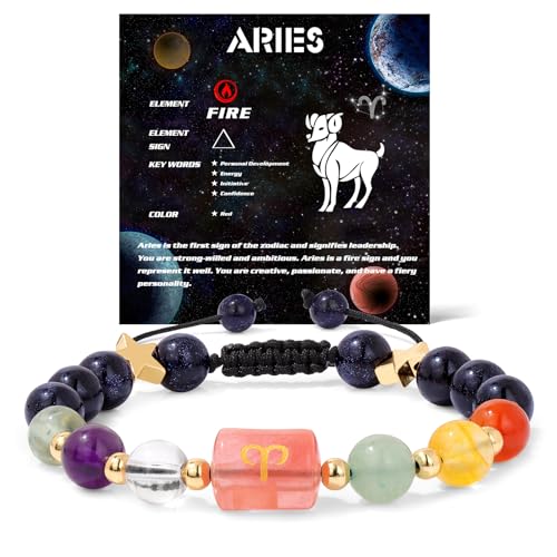 Zodiac Bracelets for Women 12 Constellations Healing Crystal Stone Beads Bracelet Birthday Zodiac Gifts Horoscope Spiritual Bracelet - color: Aries-2