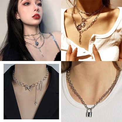 KOSMOS-LI 60 PCS Gold Plated Jewelry Sets with Costume Necklaces, Bracelets, Earrings, Knuckle Rings for Women - color: 43silver