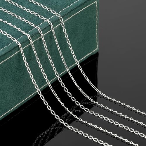 UMAOKANG 32.8 Feet Silver Jewelry Chain for Jewelry Making Silver Plated Brass Chain Roll Women Necklace Bracelet DIY Embossed Oval Cable Chain - color: Silver Embossed Oval