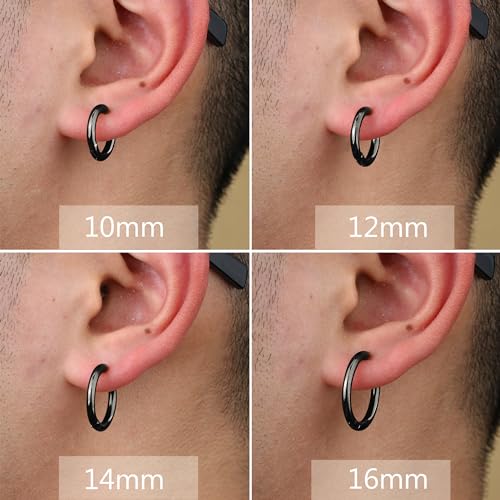 YADOCA 8 Pieces Clip On Earrings For Men Women Non-Piercing Fake Earrings Stainless Steel Clip On Hoop Earring Cool Earrings Ear Clips Set for Gifts - style: Black: 10/12/14/16mm
