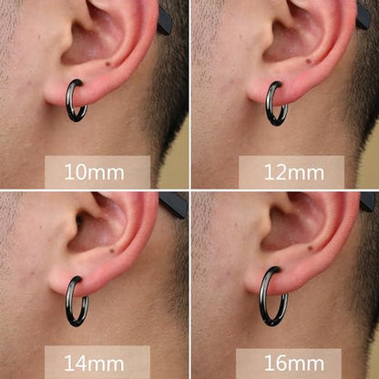 YADOCA 8 Pieces Clip On Earrings For Men Women Non-Piercing Fake Earrings Stainless Steel Clip On Hoop Earring Cool Earrings Ear Clips Set for Gifts - style: Black: 10/12/14/16mm