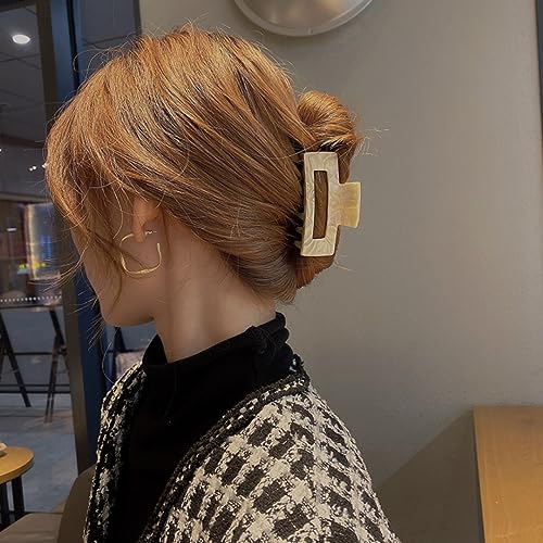 3 inch Hair Claw Clips Cutout Tortoise Shell Celluloid Hair Jaw Clips French Design Rectangle Hair Clamp for Women Ladies Mother (2 Pack)