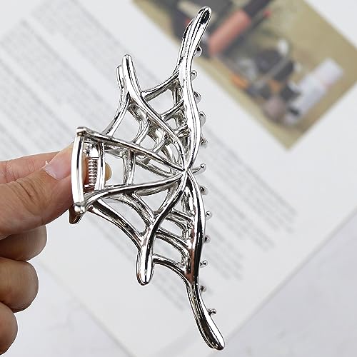 Spider Web Alloy Hair Claw Clips, 1Pcs Silver Punk & Y2K-Style Hair Accessory for Thin Hair - color: Silver Spider Web