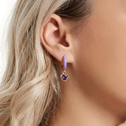 High-Carbon Diamond Hoop Earrings for Women Sterling Silver Cuff Earrings Drop Huggie Stud Halo Earrings with 18K - color: Purple