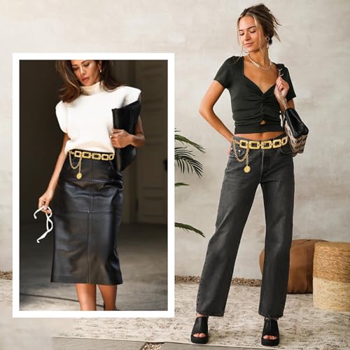 Women's Chain Belt Metal Waist Belt Gold Chain Belts Chunky Belly Link Belts Adjustable Women Long BeltsMultilayer Fashion Belly Jewelry for Women Girls Christmas Dresses Jeans Trousers