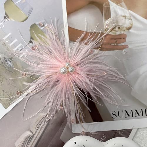 Elegant Feather Flower Pearl Cz Large Brooch Pin for Women Men Rhinestone Crystal Floral Lapel Pins Wedding Party Banquet Dress Suit Clothes Accessories Fashion Jewelry 180mm - color: Pink
