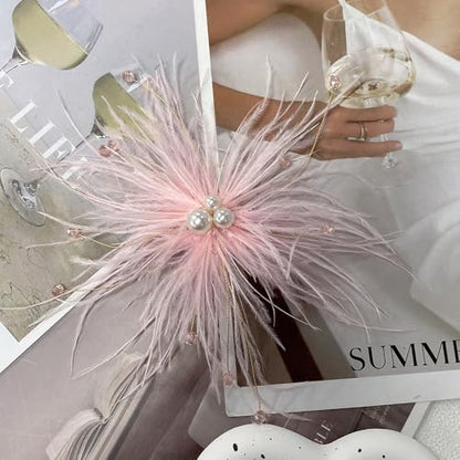 Elegant Feather Flower Pearl Cz Large Brooch Pin for Women Men Rhinestone Crystal Floral Lapel Pins Wedding Party Banquet Dress Suit Clothes Accessories Fashion Jewelry 180mm - color: Pink