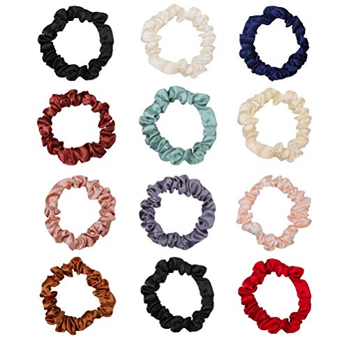 12Pcs Satin Elastic Hair Accessories - Comfortable Silk Scrunchies, Skinny Ties for Wedding, Teen Girl Trendy Gifts | Soft Satin Fabric, Gentle Hold, 12 Assorted Colors, Daily Wear, Workouts, Gifts For Teens And Women - color: 12Pcs Multi-colored
