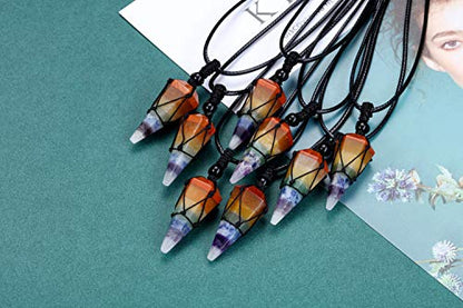 Top Plaza Mens Necklace, Crystal Gemstone Protection Pendant Necklace | Healing Crystals Necklace for Men Adjustable 6 Facet Pointed Necklace Energy Natural Quartz Protect Jewelry Gifts - color: 7 Chakra